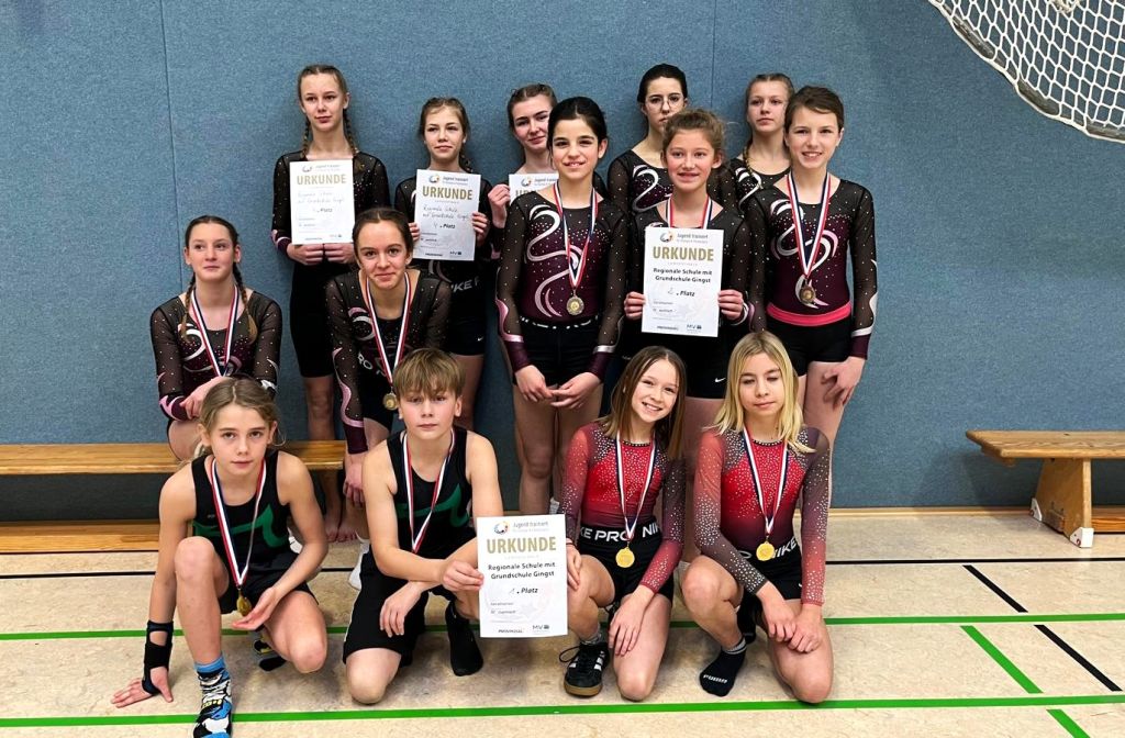 Gingster Jungen und Mädchen turnten erfolgreich beim MV-Landesfinale im Wettbewerb „Jugend trainiert für Olympia und Paralympics“ in Ribnitz-Damgarten. Foto: privat